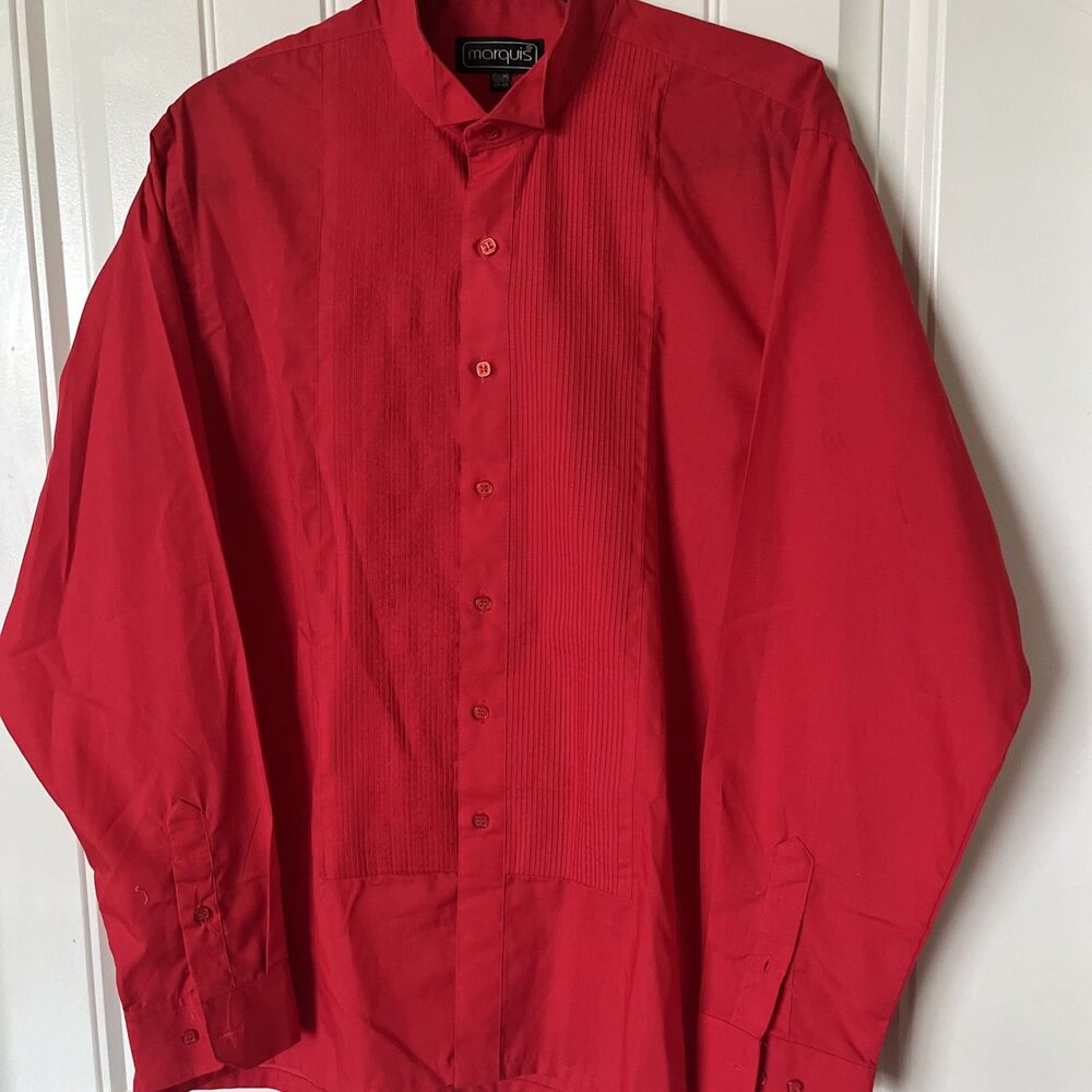 Men's Red Tuxedo Shirt Pleated Front  15 1/2 Medium 33-34 Gothic Grunge Vampire